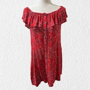 Mudd Bandana Print Dress Red White XS Ruffled Button Front Spring Summer